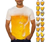 Oktoberfest Camiseta para hombre con impresión de cerveza 3D, camiseta amarilla, manga corta, cuello redondo, camisetas deportivas, divertidas, festivas, fiestas, regalo, camiseta básica, unisex