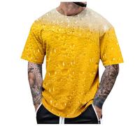 Oktoberfest Camiseta para hombre con impresión de cerveza 3D, camiseta amarilla, manga corta, cuello redondo, camisetas deportivas, divertidas, festivas, fiestas, regalo, camiseta básica, unisex