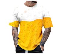 Oktoberfest Camiseta para hombre con impresión de cerveza 3D, camiseta amarilla, manga corta, cuello redondo, camisetas deportivas, divertidas, festivas, fiestas, regalo, camiseta básica, unisex