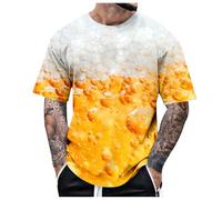 Oktoberfest Camiseta para hombre con impresión de cerveza 3D, camiseta amarilla, manga corta, cuello redondo, camisetas deportivas, divertidas, festivas, fiestas, regalo, camiseta básica, unisex