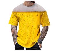 Oktoberfest Camiseta para hombre con impresión de cerveza 3D, camiseta amarilla, manga corta, cuello redondo, camisetas deportivas, divertidas, festivas, fiestas, regalo, camiseta básica, unisex