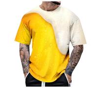 Oktoberfest Camiseta para hombre con impresión de cerveza 3D, camiseta amarilla, manga corta, cuello redondo, camisetas deportivas, divertidas, festivas, fiestas, regalo, camiseta básica, unisex