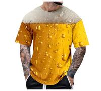 Oktoberfest Camiseta para hombre con impresión de cerveza 3D, camiseta amarilla, manga corta, cuello redondo, camisetas deportivas, divertidas, festivas, fiestas, regalo, camiseta básica, unisex