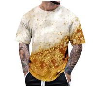 Oktoberfest Camiseta para hombre con impresión de cerveza 3D, camiseta amarilla, manga corta, cuello redondo, camisetas deportivas, divertidas, festivas, fiestas, regalo, camiseta básica, unisex