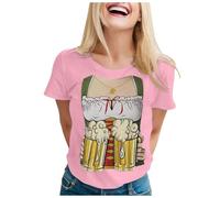 Oktoberfest - Camiseta tradicional tirolés para mujer, cuello redondo informal, manga corta, corte cómodo, camiseta de ocio para pradera, festival popular, uso diario y ocio, Rosa., L