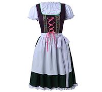 Oktoberfest Damen Outfit, Midi Elegant Trachtenrock Grosse Grössen Knielang Trachten Dirndlkleid Modern Übergröße Dirndel Spitze mit Bluse Dirndlschürze Schnürung vorne Dress Kleid