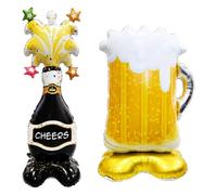 Oktoberfest Decoración, cerveza decorativa y festival con dos globos XXL de pie, vaso de cerveza de 148 cm y botella de champán de 154 cm para Oktoberfest, fiestas, cerveza, eventos y festivales