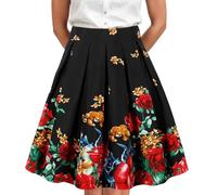 Oktoberfest Elegante falda plisada para mujer, color sólido, falda A con cintura sinfonía, Negro , XL