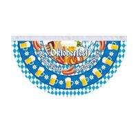 Oktoberfest Half Fan Flag - Bavarian Banner Decor | Outdoor Fence | 14"x18" Hanging Flag, Blue & White Checkered, Brass Grommets, Scalloped Edge, Weather-Resistant Polyester, for Porch, Fence,