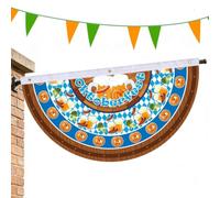 Oktoberfest Half Fan Flag - Bavarian Banner Decor | Outdoor Fence | 14"x18" Hanging Flag, Blue & White Checkered, Brass Grommets, Scalloped Edge, Weather-Resistant Polyester, for Porch, Fence,