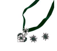 Oktoberfest - Juego de joyas tradicionales para mujer, fiesta de la cerveza, collar de corazón Edelweiss, joyas para Dirndl Bávaro, collar para disfraz tradicional Dirndl(Verde)