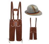 Oktoberfest Outfits Men, Traditional Bavarian Trousers Disfraz, Adjustable Embroidered Suspenders Set, Durable Faux Lederhosen, For Beer Festival German Events Family Party Fathers Boyfriends