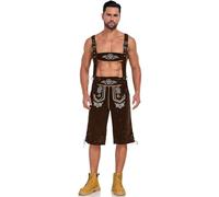 Oktoberfest Pantalones de Piel para Hombre PANTALÓN MARRÓN Estilo Lederhosen Correr Bordados Monos Trabajo Traje Regional Trachten Couture Aleman Carnaval