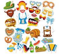 Oktoberfest Selfie Props, 30-Piece Card Paper Set, Includes Hats Beards Photo Box Accessories, Traditional German Party Supplies, 300g Material for Friends Family Adults Teens Boys Girls