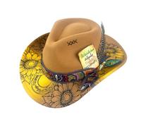 Oktoberfest Sombrero de vaquero occidental para hombre y mujer, sombrero elegante con ala ancha, banda de perlas, sombrero clásico para la moda country, al aire libre, guantes de cuero, vaquero, caqui