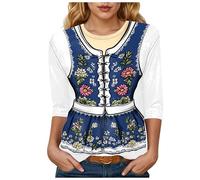 Oktoberfest T Shirt Damen bedrucktes Basic T Shirt mit drei VierteläRmeln Oktoberfest Outfit Statt Tracht,Damen T-Shirt Für Das Oktoberfest's Schatzerl Fun-Shirt Trachtenshirt Bierfest Outfit, azul, M