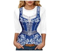 Oktoberfest T Shirt Damen bedrucktes Basic T Shirt mit drei VierteläRmeln Oktoberfest Outfit Statt Tracht,Damen T-Shirt Für Das Oktoberfest's Schatzerl Fun-Shirt Trachtenshirt Bierfest Outfit, azul