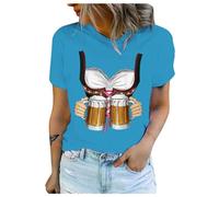 Oktoberfest T Shirt Kurzarm T Shirts Druck Bluse Tops Oktoberfest Shirt Damen,Damen T-Shirt Für Das Oktoberfest Schatzerl Fun-Shirt Trachtenshirt Bierfest Outfit,Trachten T-Shirt Damen Stretch, azul