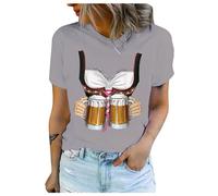 Oktoberfest T Shirt Kurzarm T Shirts Druck Bluse Tops Oktoberfest Shirt Damen,Damen T-Shirt Für Das Oktoberfest Schatzerl Fun-Shirt Trachtenshirt Bierfest Outfit,Trachten T-Shirt Damen Stretch, gris