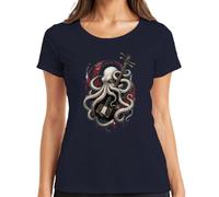 Oktopus Shamisen Musiker Japan Kraken Y2K - Camiseta para mujer, azul marino, XL