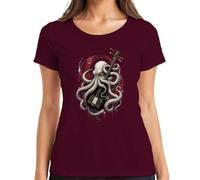 Oktopus Shamisen Musiker Japan Kraken Y2K - Camiseta para mujer, granate, XXL