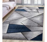 oKu-Tex Alfombra | Alfombra Tejida | para salón, Pasillo, Dormitorio | Azul Moderno | Diseño geométrico | Öko-Tex 100 | Tamaño 200 x 290 cm