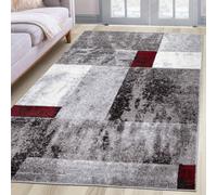 oKu-Tex Alfombra de Pelo Corto | Alfombra de diseño | Alfombra de salón | Altura del Pelo: 9 mm | Pelo Extra Suave | Patrón Geométrico | Moderna | Color Gris Jaspeado Rojo | Calidad Densa | 60 x 110