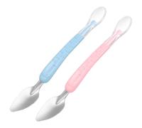 OKUMEYR 2 piezas Cucharillas para Niña Doble Acero Inoxidable y Silicona para Fruta y Puré Azul y Rosa Seguro y Antideslizante
