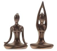 OKUMEYR Adorno de Figura de Yoga de Resina 2 Piezas para Embellecimiento de Escritorio y Ambiente Zen en Sala de Meditación Color Café Realista