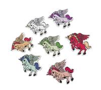 OKUMEYR Botones de Madera Decorativos Color Aleatorio Diseño de Unicornio, 50 Piezas de 31x28mm, 2 Agujeros, Ideales para Coser y Manualidades de Scrapbooking