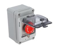 OKUMEYR Caja Estanca para Interruptor de Emergencia con Botón Rojo Tipo Seta Carcasa Plástica Resistente Protección para Control Exterior Instalación Rápida y Fácil
