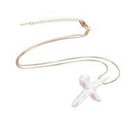 OKUMEYR Collar Minimalista de Perlas con Barroca para Mujer Colgante Religioso de Crucifijo Cadena Metálica Resistente Joyería Ligera para Diario y Ocasiones Especiales