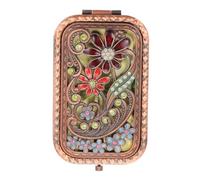 OKUMEYR Espejo de Maquillaje Doble Cara Plegable Metálico, Compacto | Vidrio y Metal, Estilo Vintage Delicado, para Retoques, Exterior y Revisión Facial en Movimiento