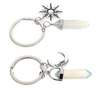 OKUMEYR Llaveros para Parejas Colgantes de Sol y Luna Retro, Prisma Hexagonal de Cristal Azul, Aleación Duradera, Pack de 2, Accesorios para Bolsos y Llaves Día de San Valentín