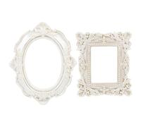 OKUMEYR Marcos de Fotos Vintage Decorativos de Resina Set 2 Piezas 1 Ovalado y 1 Cuadrado en Perla Accesorios para Fondo Fotográfico y Estudio de Fotografía