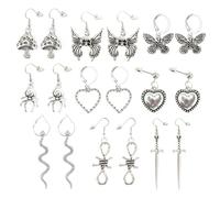OKUMEYR Pendientes de Serpiente de 9 Pares en Aleación Plateada, Estilo Vintage y Punk para Mujer, Firmes y No se Caen, Ideales para Bodas y Celebraciones
