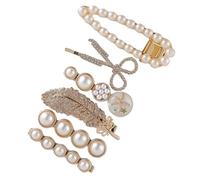 OKUMEYR Set de 6 Pinzas el Cabello con Perlas y Plumas Doradas, Aleación Creativa y Superficie Lisa, Ideales para Fiestas y Uso Prolongado Seguro
