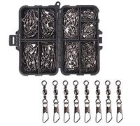 OKVGO 105 unids Barril Giratorio con Conector de Seguridad Caja de Aparejos de Pesca Kit 15 unids por tamaño 2 4 6 8 10 12 14 Estilo A