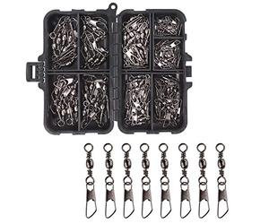 OKVGO 105 unids Barril Giratorio con Conector de Seguridad Caja de Aparejos de Pesca Kit 15 unids por tamaño 2 4 6 8 10 12 14 Estilo A
