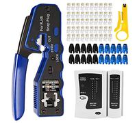 OKVNUO Alicates RJ45 CAT5 Comprobador Cables de Red CAT6 Kit de Herramientas Reparación y Prensador de Conectores Mantenimiento LAN Tester Pelacable Crimpadora 4P/6P/8P(Azul)