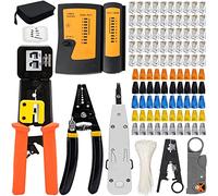 OKVNUO Pelacables Alicates de RJ45 CAT5 CAT6 Herramientas de Reparación de Red Comprobador de Cable 4P/6P/8P RJ11 RJ12 CAT5E Crimpado para Profesional Mantenimiento LAN Tester (Azul)