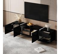 okwish Mueble de TV blanco y negro brillante, 170 x 30 x 39 cm, con 3 puertas, con función de cierre suave, mueble de TV para salón moderno y entretenimiento