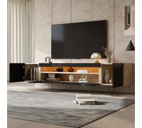 okwish Mueble para TV de hasta 75 pulgadas, color negro brillante y efecto madera, 180 x 37 x 36 cm