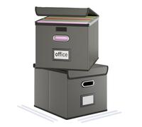 Okydoky 2 piezas de cajas de almacenamiento con tapa, cajas colgantes de carpeta A4 de lujo con aspecto de cuero, plegables, gris, adecuadas para casa y oficina, y cajas de archivo, caja de registro