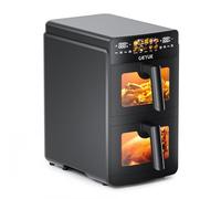 OKYUK Air Fryer, 2 cámaras 10L Freidora Aire,2 compartimentos de 5L, 10 programas, 2 platos al mismo tiempo, 2600W Freidora de Aire sin Aceite de doble capa con ventana,Temperatura Regulable 80-200°C