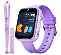 OKYUK Reloj Inteligente para niños 4G, con GPS y teléfono, Reloj de Pulsera para niños, con Llamada telefónica, Mensajes, Modo Escolar, función SOS, cámara y podómetro (T45 Morado)