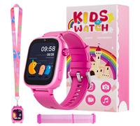 OKYUK Reloj Inteligente para niños 4G, con GPS y teléfono, Reloj de Pulsera para niños, con Llamada telefónica, Mensajes, Modo Escolar, función SOS, cámara y podómetro (Rojo Rosa)