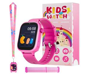 OKYUK Reloj Inteligente para niños 4G, con GPS y teléfono, Reloj de Pulsera para niños, con Llamada telefónica, Mensajes, Modo Escolar, función SOS, cámara y podómetro (Rojo Rosa)