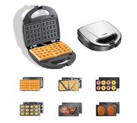 OKYUK Sandwichera con 6 placas intercambiables, tostadora sándwich de 750 W, gofrera antiadherente para desayuno, panini y parrilla