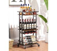 OKZEST Carrito de bar de 3 niveles para el hogar, mini gabinete de barra de licor rodante con estante para vino y soporte para vasos, carrito de servir de bar en el hogar con ruedas para cena, fiesta,